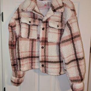 No Boundaries Pink and Brown Sherpa Jacket